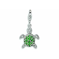 Amore LaVita Sterling Silver Green and Clear CZ Turtle Lobster Clasp Bracelet Charm