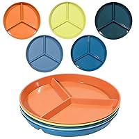 YUESHENGHAO9.6-Inch Adult Diet Plate/5-Piece Wheat Divider Plate, Portion Control Plate Dishwasher Safe, Three-Compartment Children'S Food Plate Microwaveable, Suitable For Healthy Eating (Colorful)