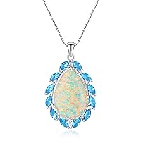 CiNily Opal Necklace for Women Girls,14K White Gold Plated Sunflower/Round Shape Gemstone Pendant Necklace