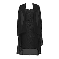 Women's 2 Pieces Lace Mother of The Bride Dress with Jacket Chiffon Formal Evening Dresses 10 Black