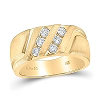The Diamond Deal 14kt Yellow Gold Mens Round Diamond Wedding Double Row Band Ring 1/2 Cttw