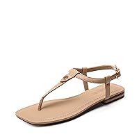 DREAM PAIRS Women's T-Strap Thong Flat Sandals with Cute Square Toe Strappy for Summer