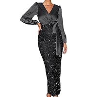 XJYIOEWT Mother of The Bride Dresses Petite Midi,Women's Sequin Sparkly Party Dress Cocktail Bodycon Glitter Dresses Lon