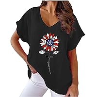 Deals of The Day Today Women's Sunflower T Shirt Cute Patriotic Graphic Tees Cotton Linen Summer Casual Short Sleeve Shirt Holiday Beach Tops