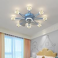 Fanps, Fans with Ceiling Lights and Remote Kids Dc Reversible Silent Fan Led Dimmable for Living Room Bedroom Dining Lighting/Blue/B