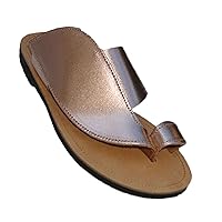 Ancient Greek Leather Handmade Sandals, Women's Genuine Flat Slide Summer Shoes, Spartan Roman Style Fashion Handcrafted Boho Toe Ring Gladiator