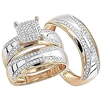 14K Two Tone Gold Plated 925 Sterling Silver Round Cut D/VVS1 Diamond Engagement Wedding His & Her Trio Ring Set