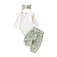 Newborn Infant Girl Clothes Rib Knit Romper Daisy Print Pants Headband Baby Clothes for Girls 0 3 6 12 18 24 Months
