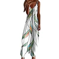 Floral Dresses for Women 2023 V Neck Smocked Dress Sleeveless Boho Casual Beach Long Dress with Pockets
