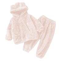 Toddler Kids Baby Girl Boy Clothes Winter Warm Fleece Hooded Bear Ear Sweatshirt Tops And Pants Short Robes for