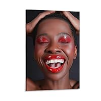AAHARYA Sexy Red Lips And Red Eye Shadow Modern Canvas Art Canvas Painting Wall Art Poster for Bedroom Living Room Decor 08x12inch(20x30cm) Frame-style