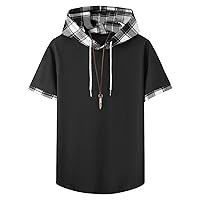 Verdusa Men's Graphic Colorblock Drawstring Hoodie Top Short Sleeve T Shirt