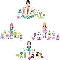 Polly Pocket Travel Toy Playset with Four (3-inch) Dolls and 50+ Fashion Accessories, Splashin' Style Fashion Pack