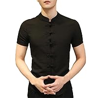Vintage Mens Shirts Dress Short Sleeve Button Down Slim Fit Summer Chinese Style Tee Tops Male Clothing Shirts