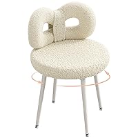 ROOMTEC Vanity Chair with Back No Wheels,Small Swivel Chair Upholstered Accent Chair with Cute Bow Backrest for Bedroom Living Room,Comfy Desk Chair for Girls/Women/Kids Makeup Reading Dining,White