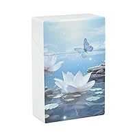 White Lotus Flower and Stone with Butterfly Cigarette Case for Men Women Flip Open Cigarette Box Holder for Travel Party