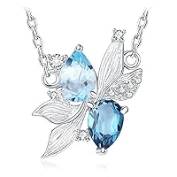 JewelryPalace Pisces Fish Genuine London Sky Blue Topaz Collar Pendant Necklace for Women, Pear 14K Gold Plated 925 Sterling Silver Necklaces for Her, Natural Gemstone Jewellery Sets 18 Inches Chain