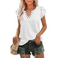 Womens Summer Tops Petal Short Sleeve Shirts V Neck Tshirts Spring Fashion Clothes Casual Trendy Blouses