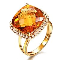 Fashion Women Yellow Citrine Gemstone Diamond Solid 14K Yellow Gold Natural Ring Settings Band Jewelry
