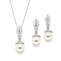 Mariell Ivory Pearl Necklace and Drop Earrings Bridal and Wedding Jewelry Set for Women, Brides, Bridesmaids or Mother of the Bride, Perfect Jewelry Gift for Women