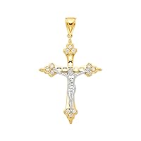14K 2T Cubic Zirconia Religious Crucifix Pendant | 14K Two Tone Gold Christian Jewelry Jesus Pendant Locket For Women Men | 50 mm x 36 mm Gold Chain Pendants | Weight 5.0 grams