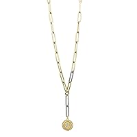 Vince Camuto Two-Tone Chain Link Crystal Glass Stone Coin Pendant Necklace