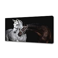 Jiuqinghua Wall Art Canvas Print Picture White and Brown Horses 1 Panel Wild Animal Painting Artwork for Living Room Bedroom Office Home Wall Decor Stretched and Framed Ready to Hang 30x60inches