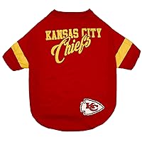 NFL Kansas City Chiefs T-Shirt for Dogs & Cats, Small. Football Dog Shirt for NFL Team Fans. New & Updated Fashionable Stripe Design, Durable & Cute Sports PET TEE Shirt Outfit
