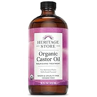 Organic Castor Oil, Glass Bottle, Cold Pressed, Rich Hydration for Hair & Skin, Bold Lashes & Brows 16oz