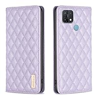 Case for Oppo A15,Rhombus Lambskin Pattern Premium Leather Wallet Kickstand Flip Case Magnetic Closure Cover Purple