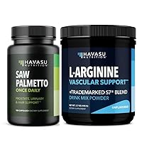 Saw Palmetto Herbal Supplement and L Arginine Workout Powder for Men | Muscle Recovery and Vascular Support | Pre and Post Workout | 100 Saw Palmetto Capsules & Unflavored L-Arginine Drink Mix Powder