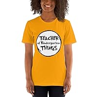 Teacher of Kindergarten Things, National Reading Month T-Shirt, Funny Teacher Educator Shirt Gold