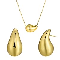 14K Gold Silver Teardrop Chunky Hoop Earrings for Women, Lightweight Gold Silver Waterdrop Earrings Necklace Jewelry Set, Fashion Dupes Drop Earring Jewelry for Women Girls