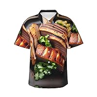 Golden Roast Hawaiian Shirts for Men, Print Summer Beach Casual Short Sleeve Button Down Shirts,Summer Beach Dress Shirts