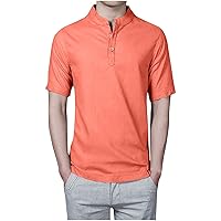 Mens Linen Polo Shirts Short Sleeve Casual Cotton T-Shirt Regular-Fit Lightweight Beach Yoga Tunic Tops Fashion Shirt