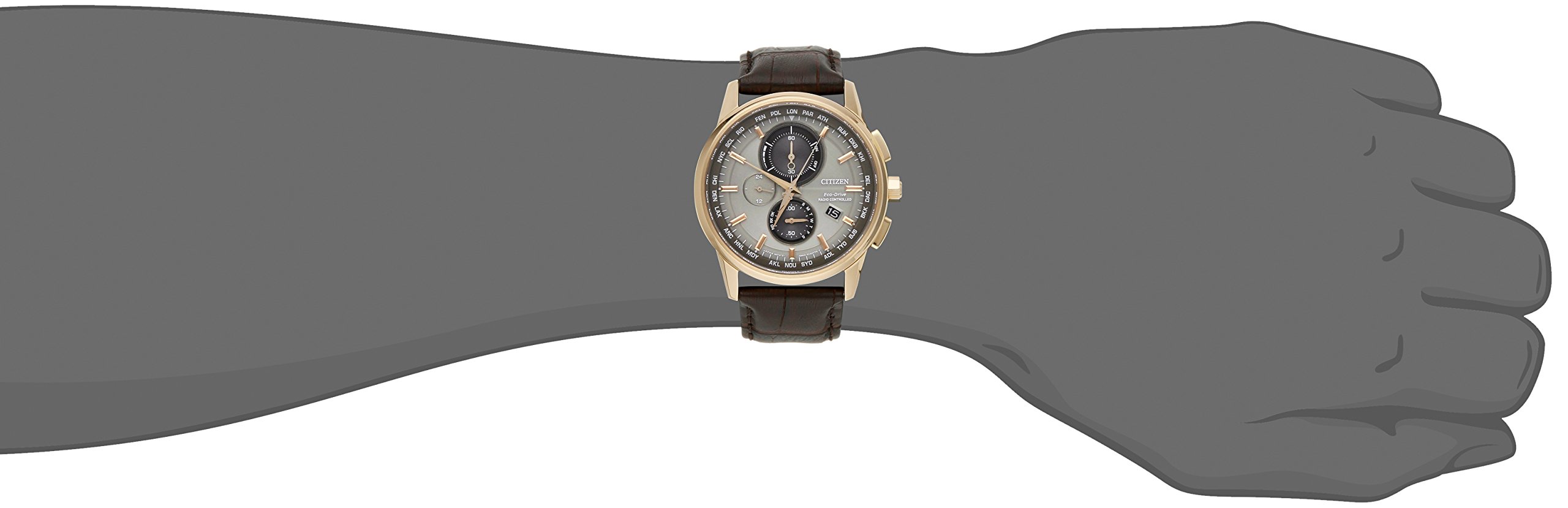 Citizen Eco-Drive World Chronograph A-T Mens Watch, Stainless Steel with Leather strap, Technology, Brown (Model: AT8113-04H)