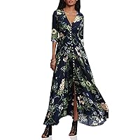 Milumia Summer Flowy Long Maxi Dress Button Up Split Floral Print Boho Dresses for Women 2024