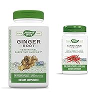 Nature's Way Ginger Root, Traditional Digestive Support*, 1,100 mg, 240 Vegan Capsules & Cayenne Pepper, Traditionally Used to aid Digestion and Support Circulation*
