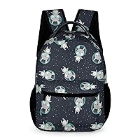 Cute Bunny in Space Laptop Backpack Cute Daypack for Camping Shopping Traveling