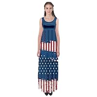 CowCow Womens USA American Flag Summer Casual Empire Waist Maxi Dress, XS-5XL