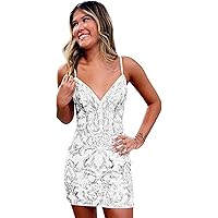 Women's Sparkly Sequined Appliques Short Homecoming Dresses for Teens Spaghetti Straps Bodycon Cocktail Dress