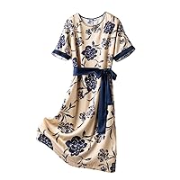 Printed Dress for Women Summer Women's Medium and Long Elastic Satin Dress