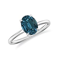 Natural London Blue Topaz Oval Solitaire Ring for Women Girls in Sterling Silver / 14K Solid Gold/Platinum