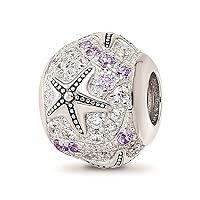 925 Sterling Silver Reflections Rhod Plated CZ Cubic Zirconia Simulated Diamond Star Animal Sealife Fish Bead Measures 12x9.82mm Wide Jewelry for Women