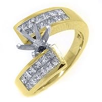 18k Yellow Gold Invisible Princess Diamond Engagement Ring Semi Mount 1.18 Carats
