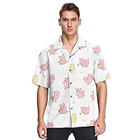 Dance Pink Pig Hawaiian Shirt for Men,Men's Casual Button Down Shirts Short Sleeve for Men S