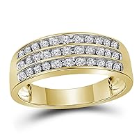 The Diamond Deal 10kt Yellow Gold Mens Round Diamond Wedding 3-Row Band Ring 1/2 Cttw