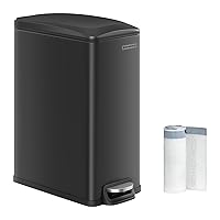 Slim Trash Can, 12.7 Gallon Garbage Can for Narrow Spaces with Soft-Close Lid, Inner Bucket, and Step-on Pedal, Stainless Steel, 15 Trash Bags Included, Black ULTB510B48