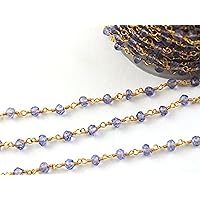 LKBEADS 36 inch long gem coated amethyst 3mm rondelle shape faceted cut beads wire wrapped gold plated rosary chain for jewelry making/DIY jewelry crafts #Code - ROS-0253