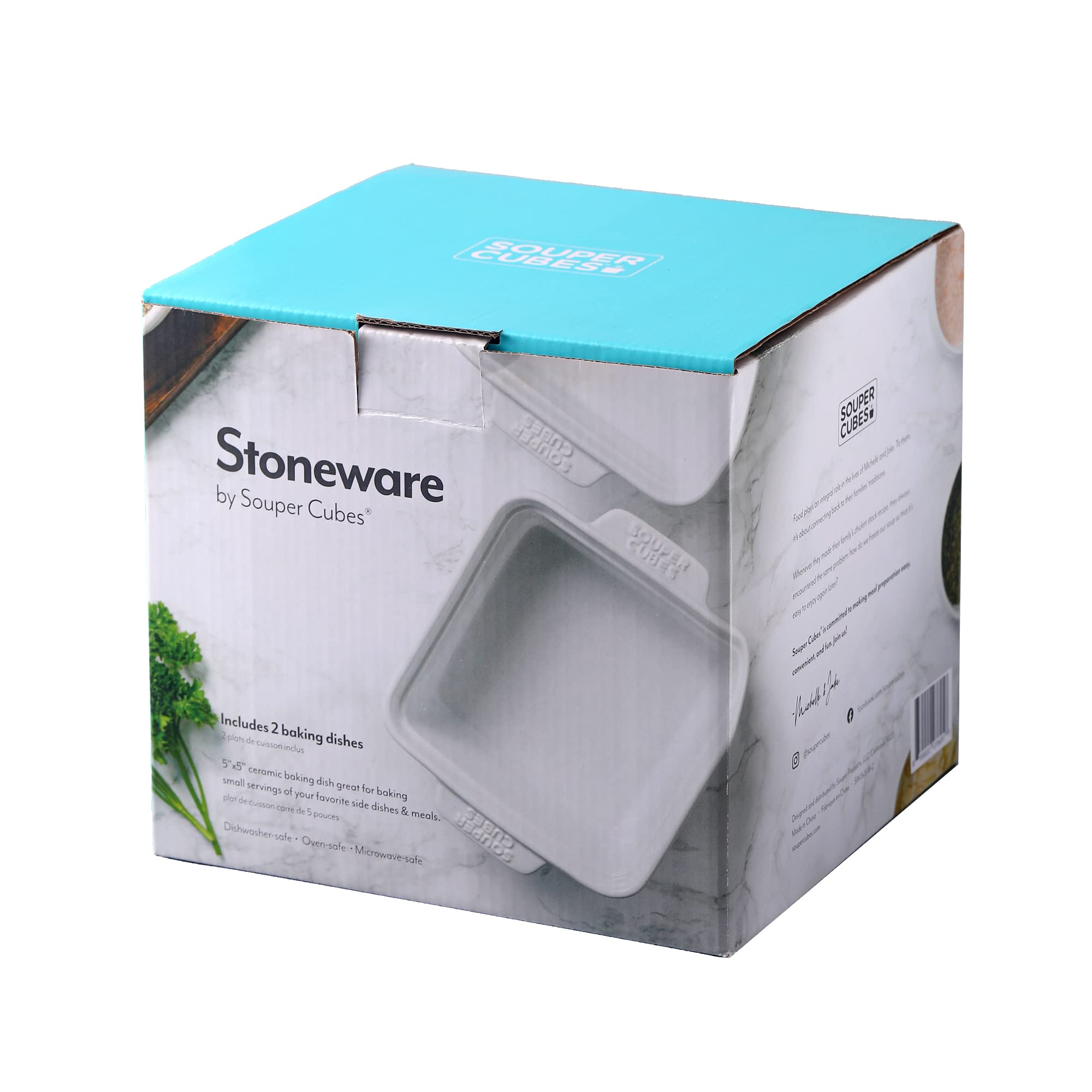 Stoneware by Souper Cubes 5 inch square baking dish, set of two, individual portion baking dish 5 inch x 5 inch, White